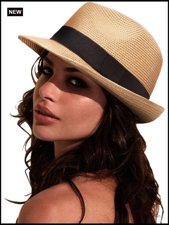 Women Straw Sun Hat Short Brim Panama Fedora UPF 50+ Roll Up Beach Travel main image 5